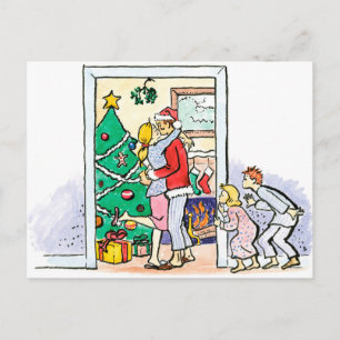 Retro Mamma Kissing Jultomten Helg Vykort