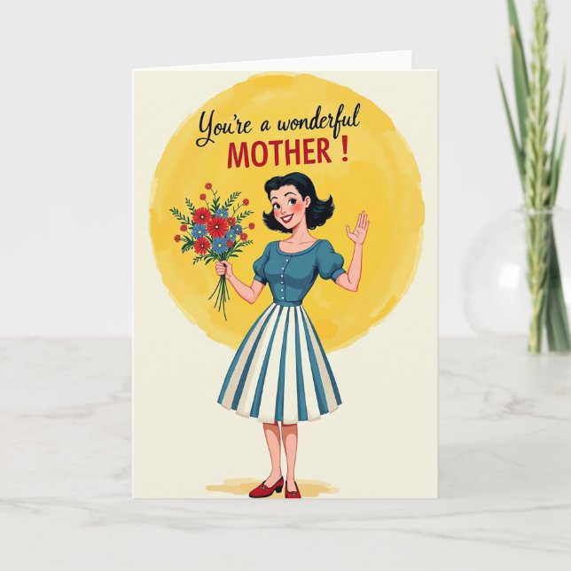 Retro Mamma Med Blommor Kort (Framsida)