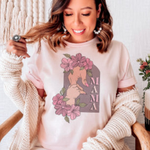 Retro Mamma Mors dag Holding Händer Blommigt T Shirt