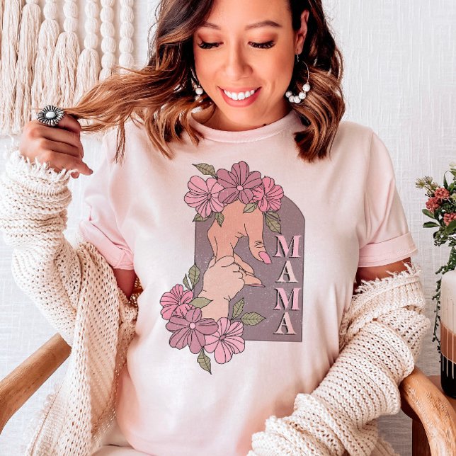 Retro Mamma Mors dag Holding Händer Blommigt T Shirt (Skapare uppladdad)