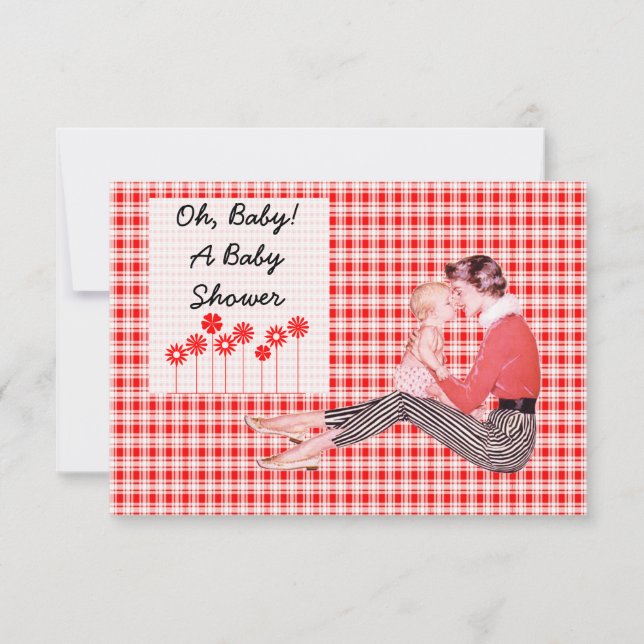 Retro Mamma och Baby Shower V2 Inbjudningar (Framsida)
