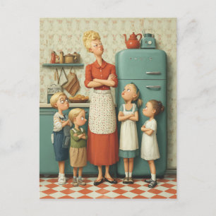 Retro Mamma och barnavstängning Vykort