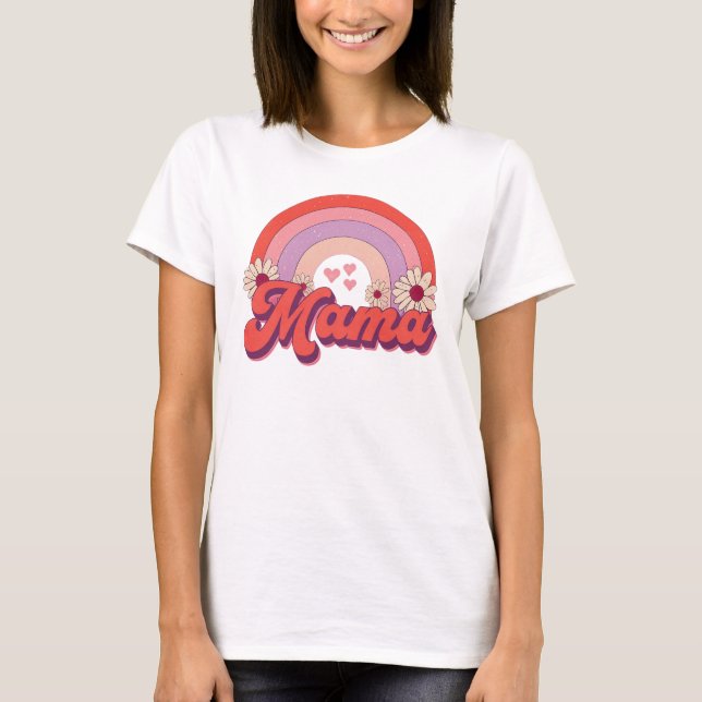Retro Mamma Rainbow T Shirt (Framsida)