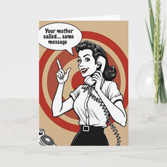 Retro Mamma Telefonsamtal Kort (Framsida)