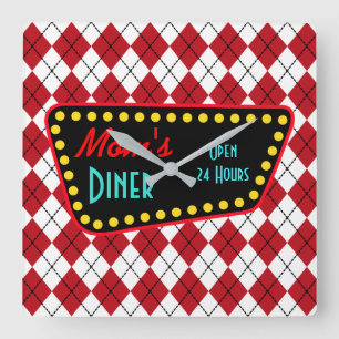 Retro Mamma's Dinerväggklocka Fyrkantig Klocka