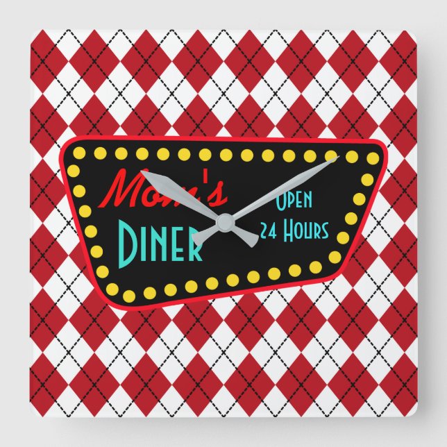 Retro Mamma's Dinerväggklocka  Fyrkantig Klocka (Framsida)