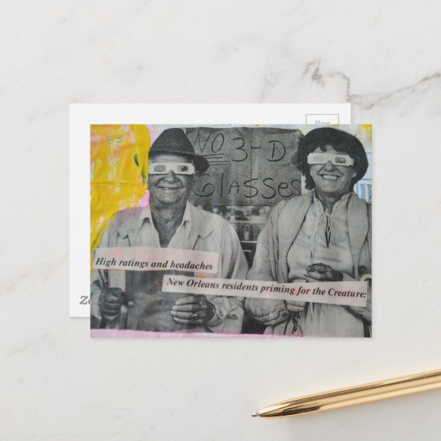 Retro Man and Woman in 3D Glasses Collage Vykort (Fram/Back In Situ)