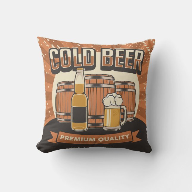Retro Man Cave Classic Flaska Barrels-Kall Beer Kudde (Framsida)