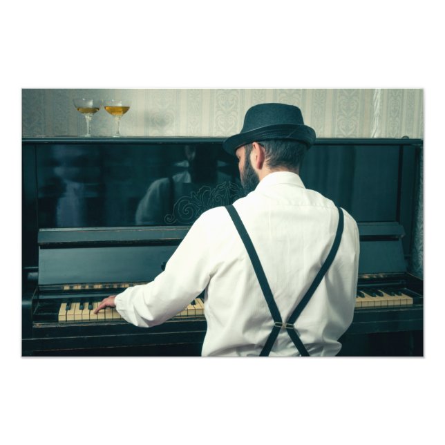 Retro-man som spelar piano och röker fototryck (Framsidan)