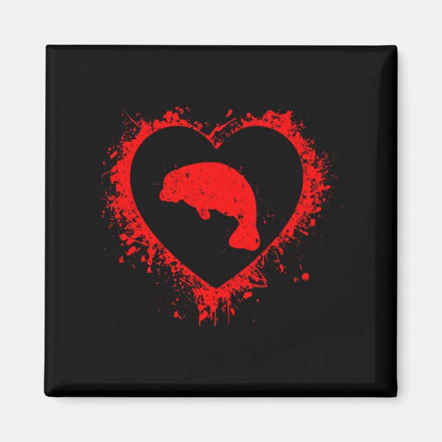 Retro Manatee Alla hjärtans dag Hjärtform Min Alla Magnet (Framsidan)