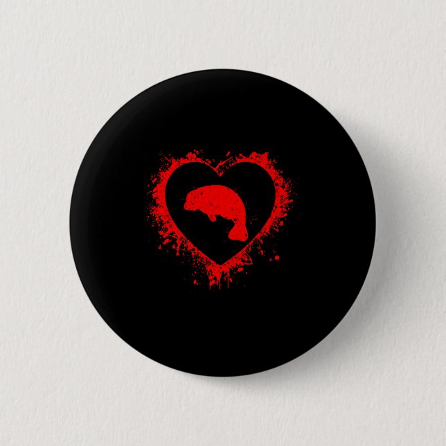 Retro Manatee Valentines Day Heart Shape My Valent Knapp (Framsida)