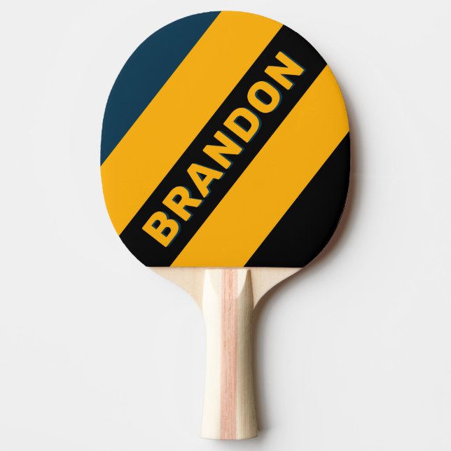 Retro Månbelyst Tid Djärva Ränder med Namn Pingisracket (Framsidan)