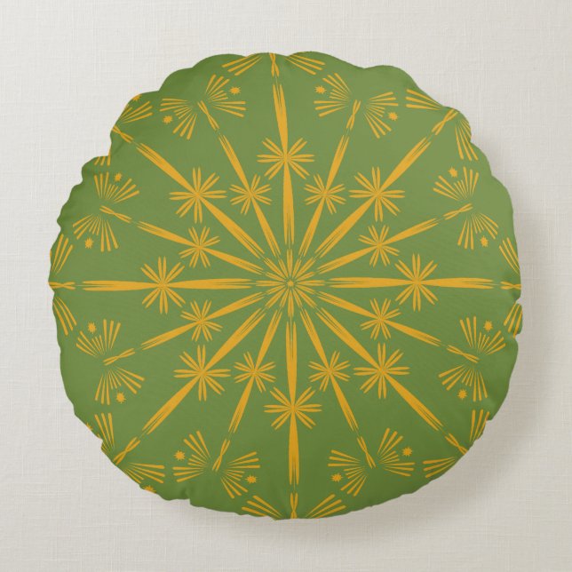 Retro Mandala Avocado Round Pillow Rund Kudde (Framsidan)