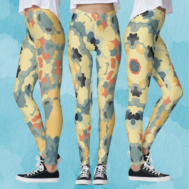 Retro Mandala Blue Gult och Red Leggings (Skapare uppladdad)