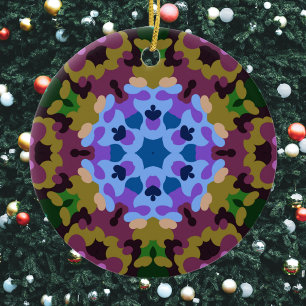 Retro Mandala Blue Lila och Gult Julgransprydnad Keramik