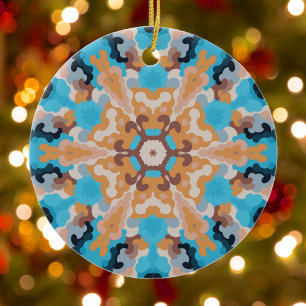 Retro Mandala Blue och Orange Julgransprydnad Keramik