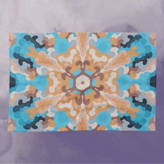 Retro Mandala Blue och Orange Kökshandduk (Skapare uppladdad)