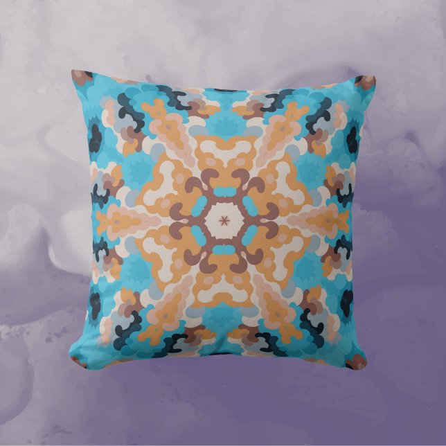Retro Mandala Blue och Orange Kudde (Skapare uppladdad)