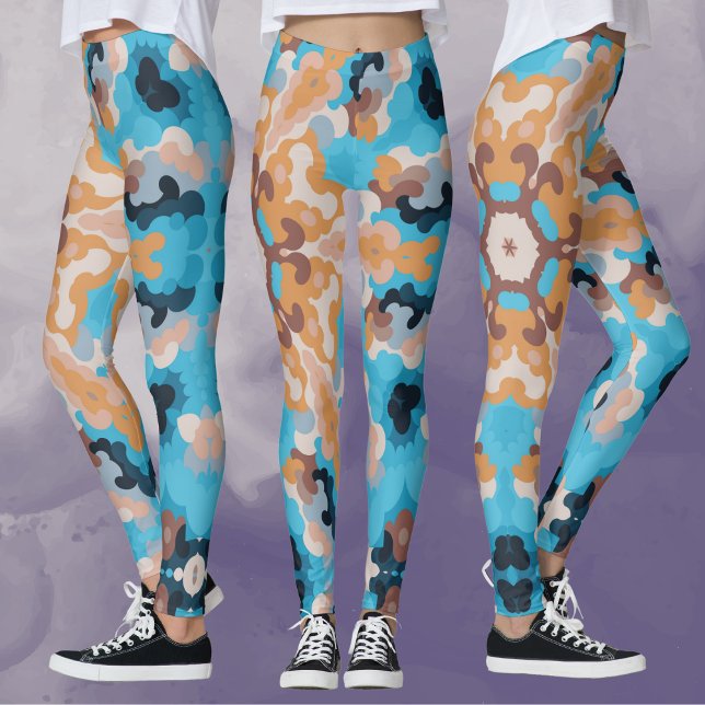 Retro Mandala Blue och Orange Leggings (Skapare uppladdad)