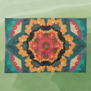 Retro Mandala Blue Orange och Red Kökshandduk