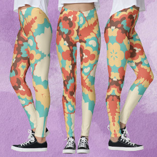 Retro Mandala Blue Red and Gult Leggings