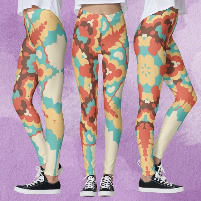Retro Mandala Blue Red and Gult Leggings (Skapare uppladdad)