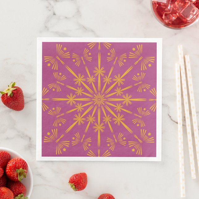 Retro Mandala Boysenberry Papper Napkins Pappersservett (Insitu)