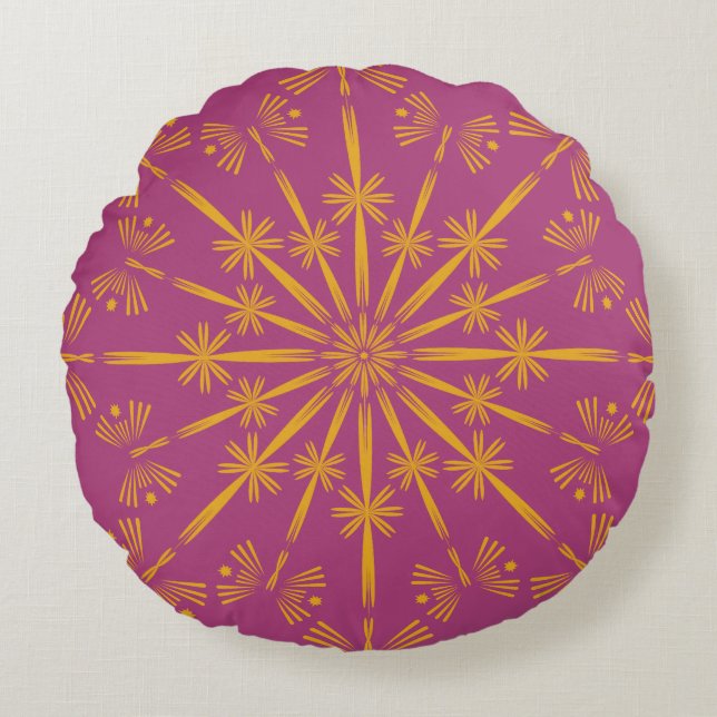Retro Mandala Boysenberry Round Pillow Rund Kudde (Framsidan)
