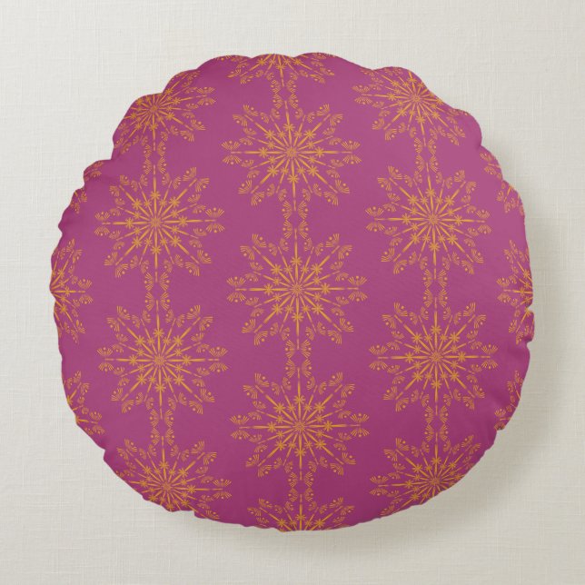 Retro Mandala Boysenberry Round Pillow Rund Kudde (Framsidan)