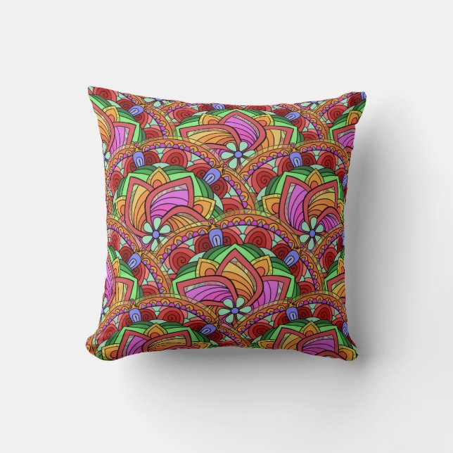 Retro Mandala Design, Neon Rainbows Kudde (Framsida)