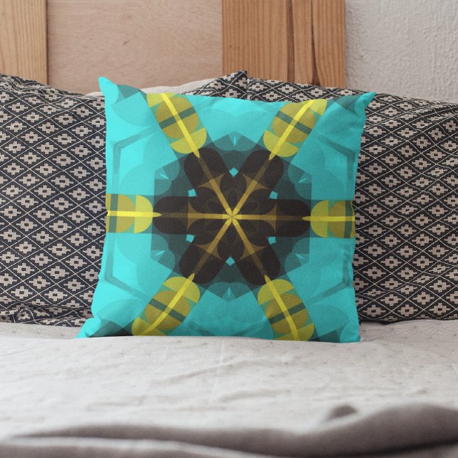 Retro Mandala Flower Blue Gult and Black Kudde (Skapare uppladdad)