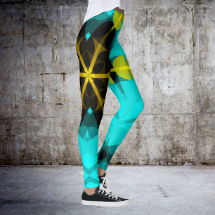 Retro Mandala Flower Blue Gult and Black Leggings