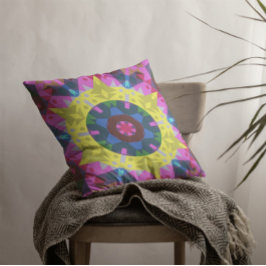 Retro Mandala Flower Blue Gult och Rosa Kudde