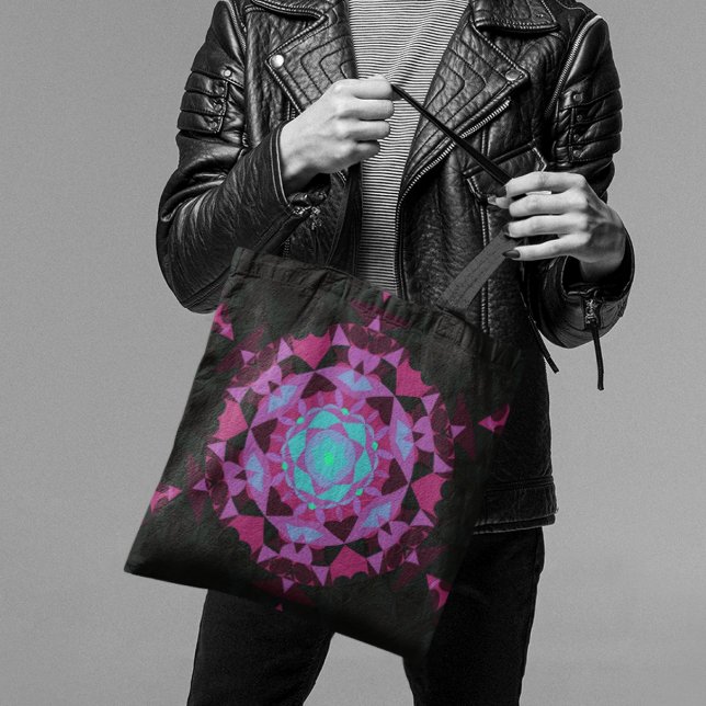 Retro Mandala Flower Blue Lila and Black Tygkasse (Skapare uppladdad)