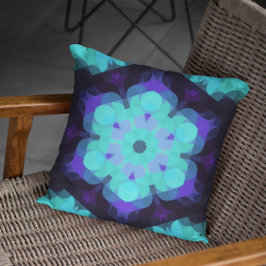 Retro Mandala Flower Blue Lila and Grönt Kudde