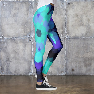 Retro Mandala Flower Blue Lila and Grönt Leggings