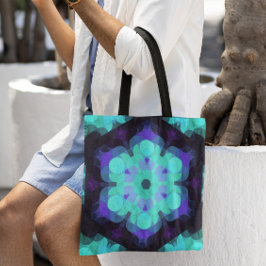 Retro Mandala Flower Blue Lila and Grönt Tygkasse