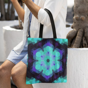 Retro Mandala Flower Blue Lila and Grönt Tygkasse