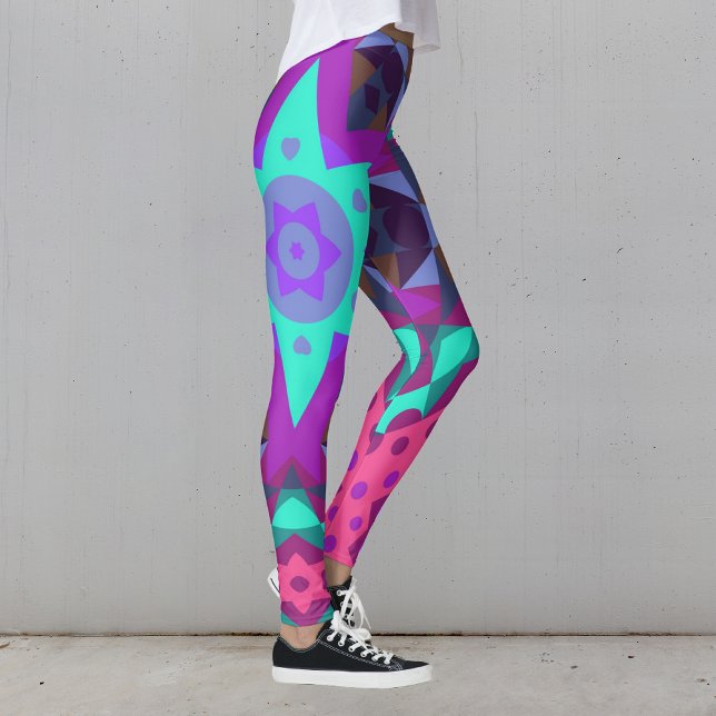 Retro Mandala Flower Blue Lila och Rosa Leggings (Skapare uppladdad)