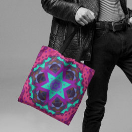 Retro Mandala Flower Blue Lila och Rosa Tygkasse