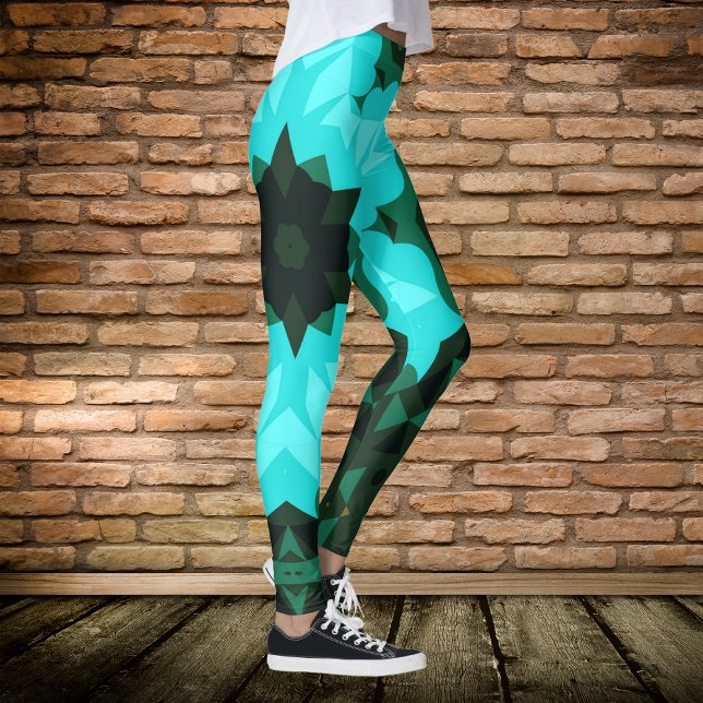 Retro Mandala Flower Blue och Grönt Leggings (Skapare uppladdad)