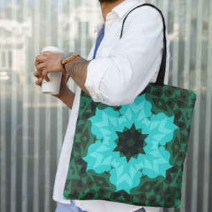 Retro Mandala Flower Blue och Grönt Tygkasse