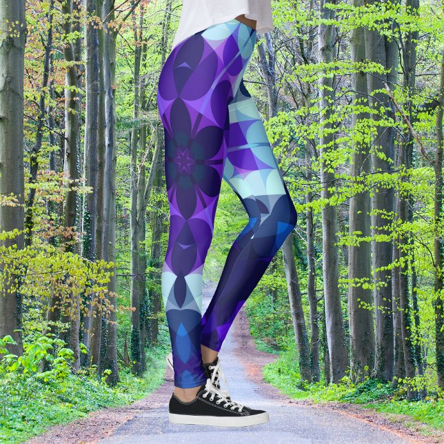 Retro Mandala Flower Blue och Lila Leggings (Skapare uppladdad)