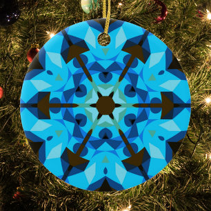 Retro Mandala Flower Blue och Orange Julgransprydnad Keramik