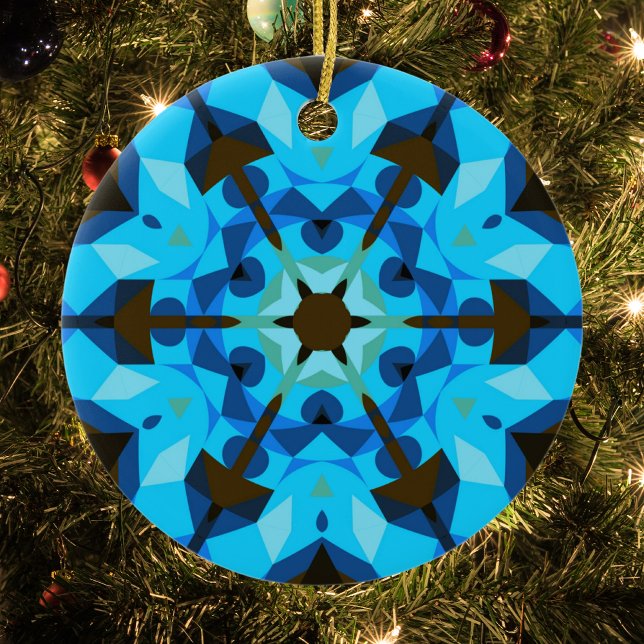 Retro Mandala Flower Blue och Orange Julgransprydnad Keramik (Skapare uppladdad)