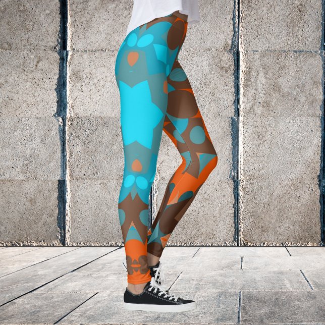 Retro Mandala Flower Blue och Orange Leggings (Skapare uppladdad)