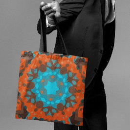 Retro Mandala Flower Blue och Orange Tygkasse