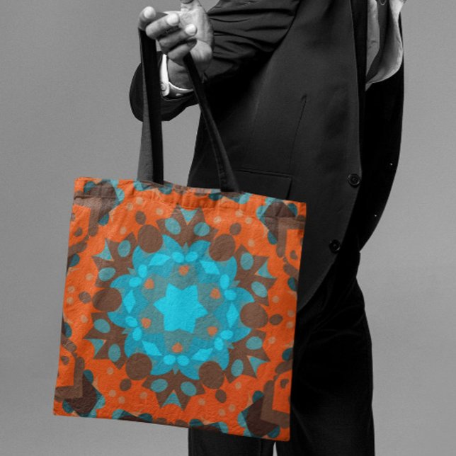 Retro Mandala Flower Blue och Orange Tygkasse (Skapare uppladdad)
