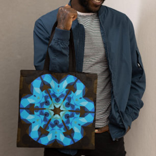 Retro Mandala Flower Blue och Orange Tygkasse