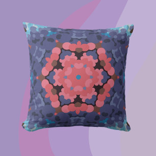 Retro Mandala Flower Blue och Rosa Kudde